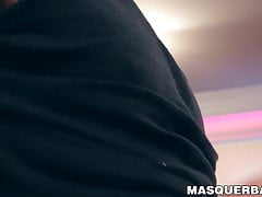 Masked dude gets BJ from guy before fucking fleshlight