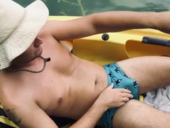 Outdoor Kayak Jerk Canadian Guy Strips, Strokes, And Floats Away