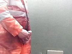 slow motion piss in work gear