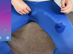 Huge cock hands free cumshot in tight leggings