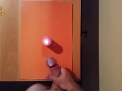 Hand Job and cum-shot on a candle. Stroking offf and attempting to change off the flame