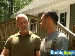 Dirty fellatios after urinating time with muscled mature fellows