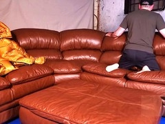 Hot action on a leather bed with camera angle one