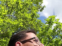 Cute German twink boy jerks off risky his cock naked outside at the waterfall