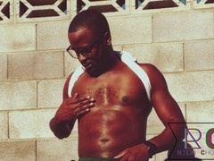 Hunky neighbor enjoys a private outdoor anal session with a glass dildo