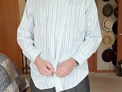 Dad strips slowly, then puts on cock ring, fucks his hole then inserts butt plug finally jacks his cock, shoots his load
