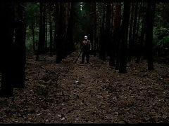 Monster in a mask fucks a stuck soldier in the forest