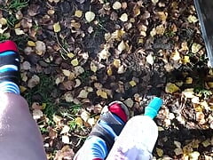 With the penis pump in the forest