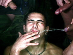 Group sex scene with a guy who wants to CHUG piss