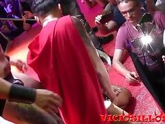 Threesome sex performance on stage with a transsexual