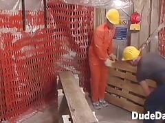 Dudes working at a construction site fuck at work