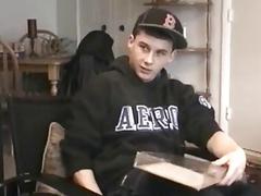 Frat slut wants some cash so he lets this gay fuck slobber on his pole