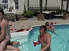 Insolent lovers fuck by the pool during their naughty holiday mix