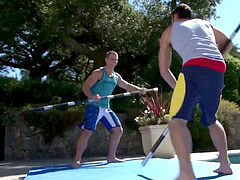 Muscle jock gets his booty boinked outdoors