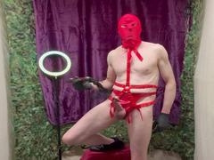 Solo masturbation with a naughty red corset and messy finish from Jesterkinky