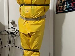 Yellow PVC Rainsuit and clear plastic raincoat B play
