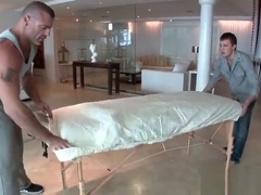Hunky guy gets oiled up and gay massaged