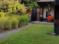 SissySlave Jantina pissing in garden