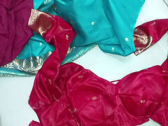 pissing on wife sari half-top and peticot then spunk.