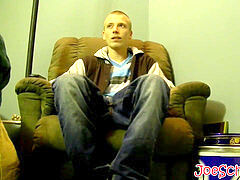 Horny amateur Cleetus draining his fat meat stick on the couch