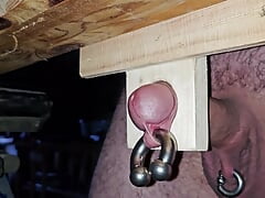 Cock stuck in a piece of wood and cummed