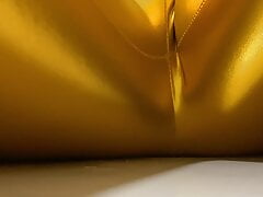 Pissing in my new golden metallic Leggings