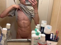 Polish dorm twink jerks off and fingers himself in the shower while his roommate plays Nintendo outside