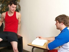 Soccer players Andrew Blue and Kody Valintine fuck in a classroom