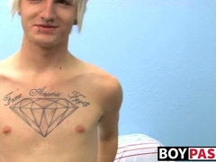 Tattooed smooth teen Austin moans during hot masturbation