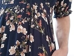 CD Strips Dress Exposes Sexy Black Sheer Lingerie