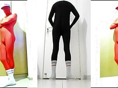 Fun At Home Wearing a black Zentai Costume