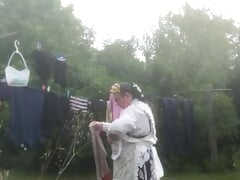 In planter outfit hanging laundry