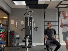 Intimate trainer gobbles college girl's rump.