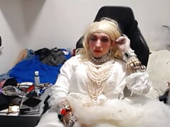Young bride crossdresser from Croatia jerking off wearing pearls and makeup