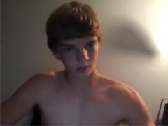 Cute blond boy strips and cums