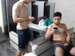 Buddy jerks off with roommate in room!