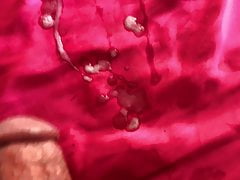Sexy Pink Satin Nightie Blasted with a Fat Cum Load