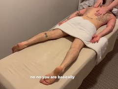 Young masseuse gives construction worker the most intense massage