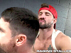 Muscular beau Butler enjoys a hot encounter with Sean Maygers in a truck stop bathroom