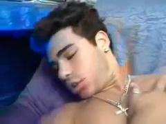 Horny latin Jock masturbates, showers