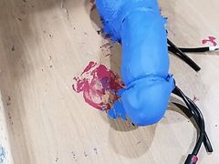 He loves painting my cock blue
