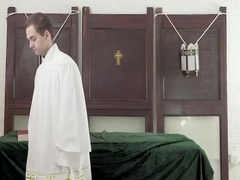 Silver Papa Priest Tempted To Fuck Petite teenager 18+ Twink In Church