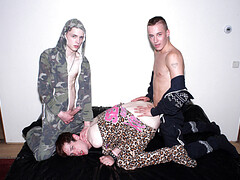 Skinny boys mix naughty anal moments in a pyjamas threesome