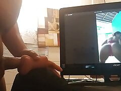 Fucking a fake pussy while I seeing sexy dancing from latina