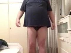 Sissy tramp with undies and brief top display assets.