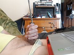 Sounding my dick with 9mm rod and cumming while inserted