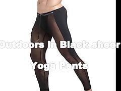 Oudoors in See thru Yoga Pants Dick Print