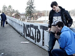 Rough ass fucking in public, starring John and Benjamin