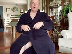 Disrobing dad masturbates wearing long socks