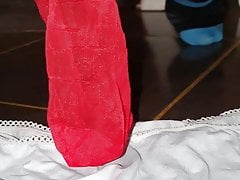Martyna red  stocking huge cummed  5 den